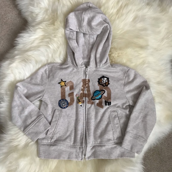 GAP KIDS 4-5y Embroidered Light Grey Hoodie Jacket - Picture 1 of 4